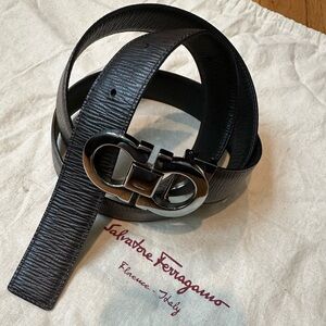 Salvatore Ferragamo Reversible Black Brown Leather Belt Logo